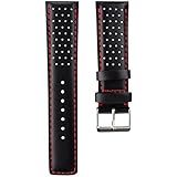 Perforated Sport D-1 Padded Leather Watch Band in Jet Black & Red Stitch 22mm