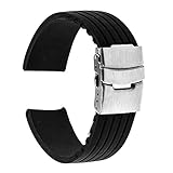 TRUMiRR 22mm Silicone Rubber Watch Band Strap for Samsung Gear S3 Classic Frontier, Gear 2 R380 R381 R382, Moto 360 2 46mm Men, Asus Zenwatch 1 2 Men, Pebble Time, LG G Watch Urbane, Black