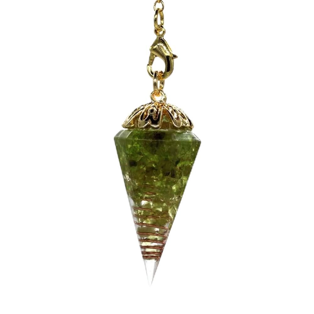 WOWDECOR Dowsing Crystal Pendulum Hexagonal Cone Point Pendant, Crystal Stone Cut Necklace Pendant Chakra Faceted Gemstone for Scrying Healing Divination Wicca Crystal Therapy (Peridot)