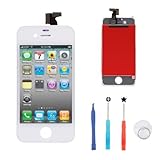 iPhone 4 GSM Replacement Digitizer and Touch Screen LCD Assembly Full Set + 4 Pieces Free Tools for Apple iPhone 4 GSM Verizon (White)