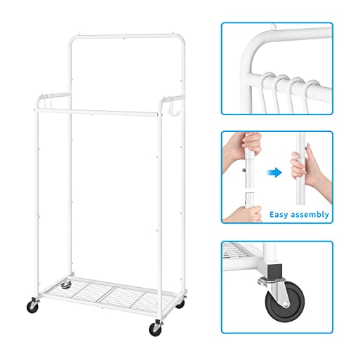 Simple Trending Double Rod Clothes Garment Rack, Heavy Duty Clothing