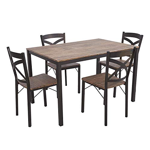 Dporticus 5-Piece Dining Set Industrial Style Wooden Kitchen Table and Chairs