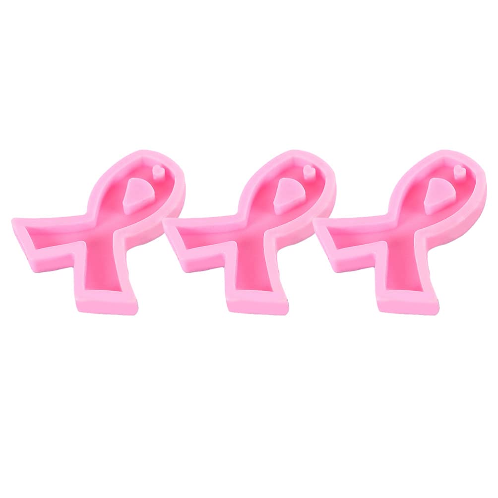 EXCEART 3 Pcs Pink Ribbon Silicone Keychain Mold with Hole Awareness Candy Fondant Mold Handmade Breast Cancer Mould for DIY Chocolate Cake Pudding Ice Cream Jelly,6.9X8CM