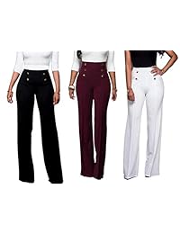 Pantalones largos de cintura alta para dama con botones elásticos, talla grande