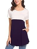 Tunic Blouses for Leggings for Women, Colorblock Short Sleeve Flowy A Line Plus Size Loose Summer T-Shirt Tops XL,Purple