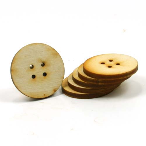 Mylittlewoodshop - Pkg of 25 - Button - 1-1/2 inches in diameter with 4 2mm holes and 1/8 inch thick unfinished wood(LC-BUTN02-26)