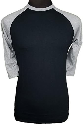Pro Cube 3/4 Sleeve Raglan Baseball Men's Plain T-Shirts Soft Single Yarn SLIM FIT,BLACK_GREY,Large