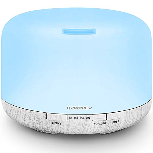URPOWER 500ml Essential Oil Diffuser, Aromatherapy Diffusers for Essential Oils with Adjustable Mist Mode/4 Timer Settings/7 Colors LED Night Light Large Room Cool Mist Humidifier Air Diffuser