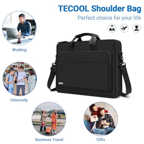 TECOOL 17 Inch Laptop Bag Shoulder Bag for 17-17.3 Inch Lenovo Acer ASUS Dell HP Samsung Notebook 17-17.3 Inch Shoulder Bag Waterproof Briefcase Men's Notebook Bag Business Laptop Bag, Black