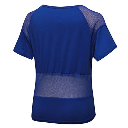 Respctful✿Womens Sport Tops Short Sleeves Mesh Fishnet T-Shirt Yoga Tops Gym Clothes Workout Running Shirts Blue