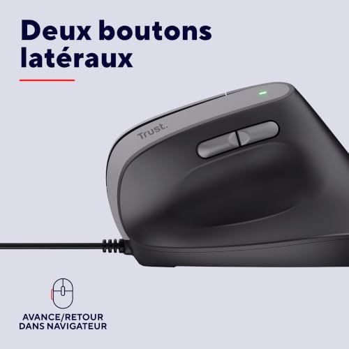 Yuno Souris Verticale Ergonomique Filaire, Cable USB de 1,5m, Noir