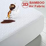 MERITLIFE Premium Bamboo Waterproof Mattress Protector Queen Size 3D Air Fabric Ultra Soft Breathable Mattress Pad Cover Comfort & Protection Phthalate & Vinyl-Free (White, Queen)