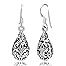 925 Oxidized Sterling Silver Bali Inspired Filigree Puffed Teardrop Dangle Hook Earrings