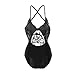 Blooming Jelly Women's Crochet Hollow Out Deep V Neck Hater One Piece Swimsuit Bathing Suit Black M