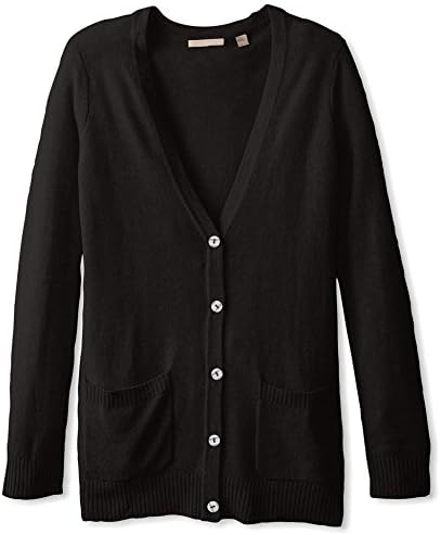 Cashmere Addiction Women's Button Down Boyfriend Cardigan Sweater, Black, M