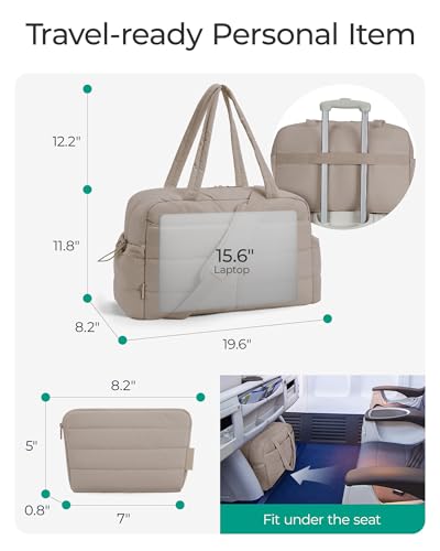 BAGSMART Puffer Travel Duffle Bag for Women, 31L Lightweight Quilted Laptop Carry on Gym Bag, Water Resistant Organizer for Weekender Overnight Hospital Sports Workout, Khaki