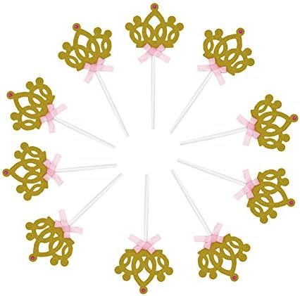 10pcs Twinkle Gold Crown Cupcake Toppers DIY Glitter Mini Wedding Bridal Shower Birthday Cake Decorations Picks with Bling Artificial Diamond Suppliers Party Favor Pack