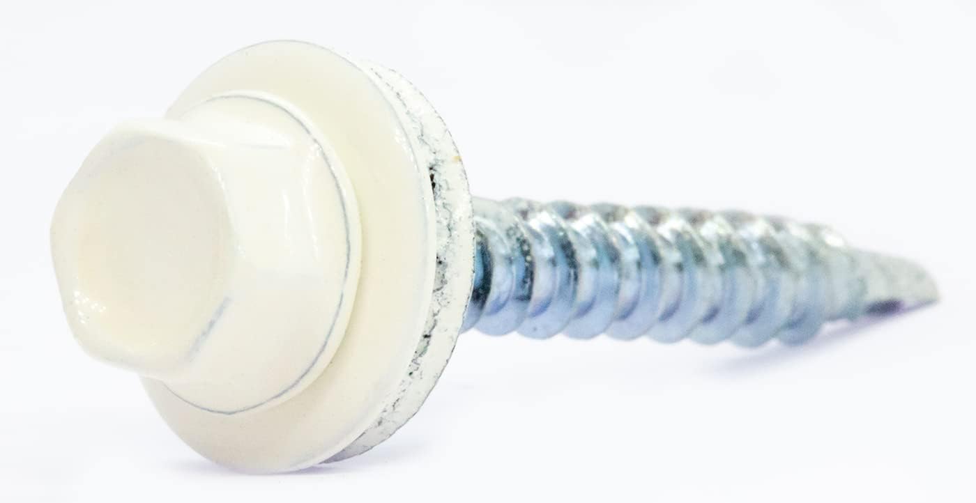 4.8mm x 35mm Pure White Self-Drilling Roofing Screws Farmer Screws with EPDM Sealing Washer Painted RAL 9010 (Pack of 50) C07CD