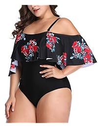 Traje de baño de una pieza, volantes y estampado, talla grande, para mujer