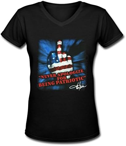 Women Toby Keith Never Apologize For Being Slim Fit V Neck T-Shirt Black L