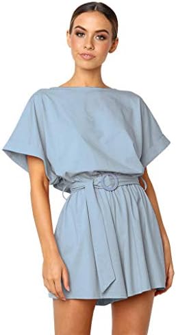 BaZhaHei Women's Round Neck Jumpsuit Short Sleeve Playsuit Casual Clubwear Vest Summer Shorts Loose Beachwear Outfit