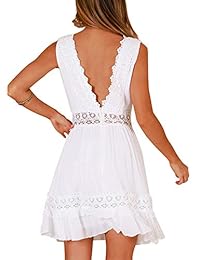 Mini vestido sin mangas con cuello en V y escote en V de verano de Hellozebra para mujer sin mangas