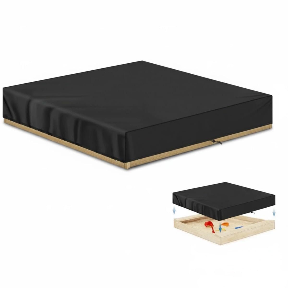 Sandpit Cover 125x125x20cm 420D Oxford Fabric for Outdoor Garden Pool, Waterproof, Anti-UV, Square Sandbox Covers (125x125x20 cm)