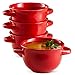 KooK Broil Safe Soup Bowls, French Onion Soup Crocks, Oven Safe Soup Mugs, Ceramic Bowls with Handles, for Rice, Dessert, Pasta, Dishwasher, Microwave, Set of 4, 18 oz (Red)