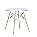 GreenForest Dining Table Modern Round Glass Clear Table for Kitchen Dining Room Coffee Table with Wood Legs