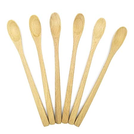 Stone Wordd Mixing Spoon Long Stainless Steel Teaspoon Kitchen Cooking Cutlery Creative Family Spoon No.512 6 Spoons