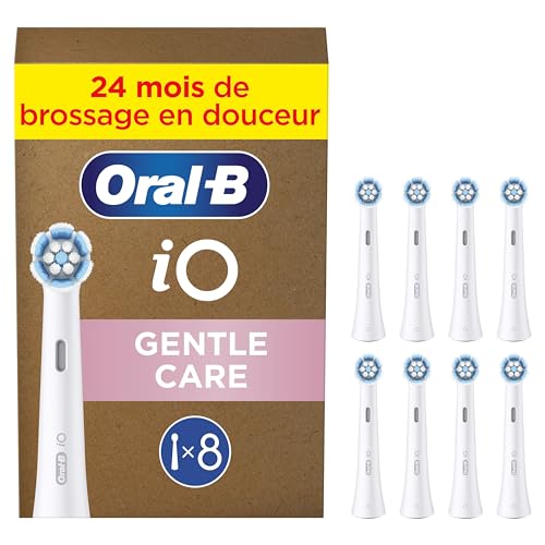 Oral-B Brossettes de Rechange Gentle Care, lot de 8, Blanches – Recharges Brosse à Dents Électrique iO, 4000 Brins Souples pour un Brossage Doux sur les Gencives, Emballage en Carton