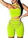 ZileZile Women's Sexy Cut Out One Shoulder Crop Tank Top Club Bodycon Romper Fluogreen