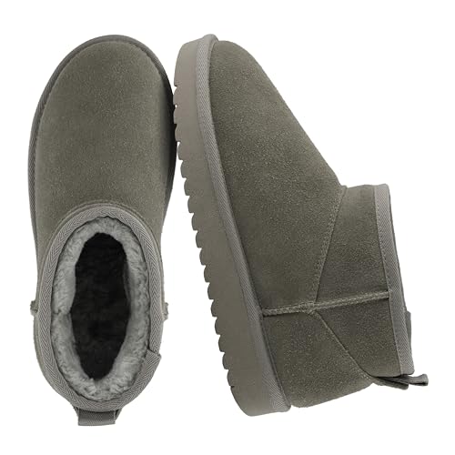 CUSHIONAIRE Hip-3 Genuine Suede Leather Ankle Boots for Women – Pull On Cozy Faux Fur Boots Womens Shoes with Comfortable Memory Foam, Gray 9 at Amazon