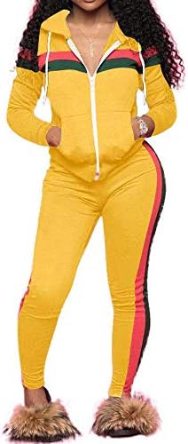 Fantasy Closet Women's 2 Piece Solid Velvet Tracksuit Set Striped Full Zip-up Hooded Sweatshirts & Pants Set