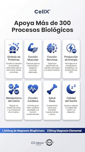 CellX | Magnesio Glicinato Quelado TRAACS Albion | 90 Cápsulas | 1360mg | 90 Servicios | Alta Absorción | Energía Natural, Relajación, Sueño y Bienestar | Duración 3 Meses