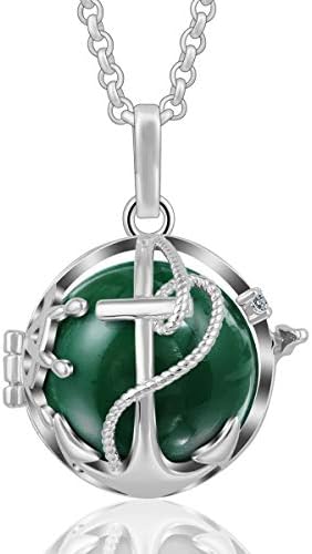 AEONSLOVE Retro Ship Anchor Cubic Zirconia Harmony Bola Chime Bell Pendant Necklace, 30'' Chain for Women