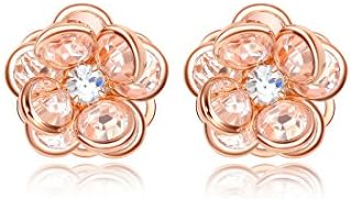 NEWBARK Cute 3D Crystal Flower 18k Rose Gold Plated Stud Earrings For Girls Women jewelry Christmas Gift