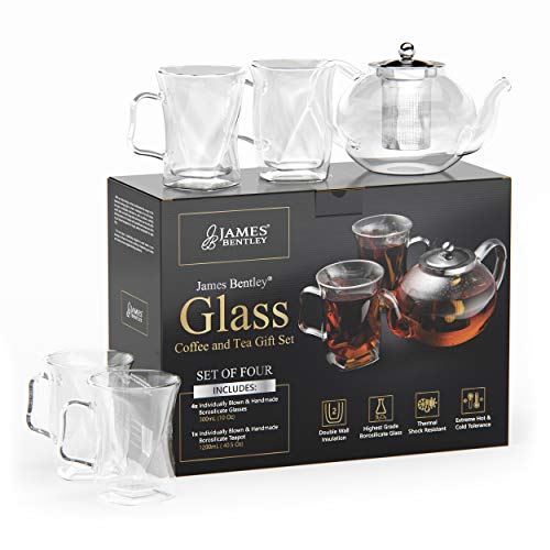40 Oz Unique Tea pot Set, Glass teapot Set with 4 double wall insulated