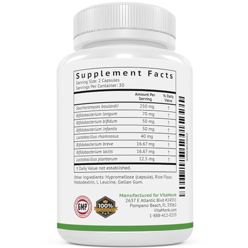 VitaMonk Low Histamine Probiotics Fight Histamine Intolerance and Support Balanced Gut Health - Histamine Free Probiotic for Those Seeking Health Improvements with Histamine Control -60 Capsules