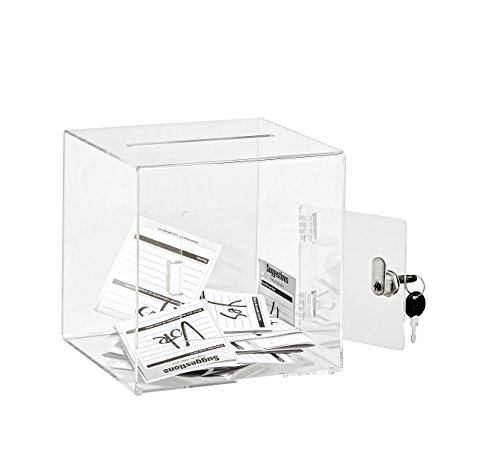 AdirOffice Acrylic Ballot Box Donation Box with Easy Open Rear Door (8x8x8, Clear)