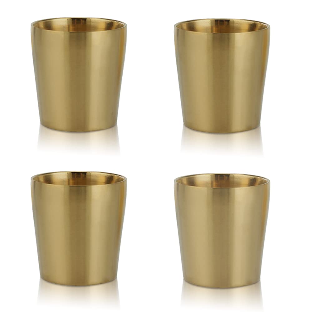 Fatiya 4 Pack 6oz 175ml Golden Small Stainless Steel Cups, Double Wall Metal Drinking Cups, Unbreakable Metal Drinking Glasses for Indoor and Outdoor Use