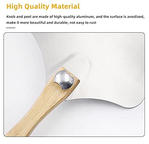 Metal Aluminum Pizza Peel Wooden Handle - 12 inch x 14 inch Pizza Paddle with Foldable Wood Handle Grill Oven Accessories Pastry Dough Bread Turner，Homemade Baking Cake Spatula