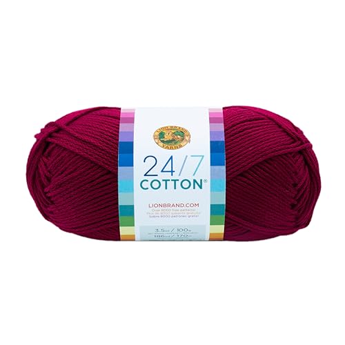 Lion Brand Yarn Company Cotton Yarn, 100 Percent Cotton, Magenta,15.24x6.35x6.35 cm