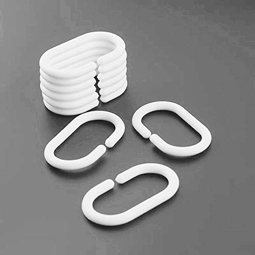 Chirano 12 PCS Plastic Shower Curtain Hooks, White, C Shape Rings for Bathroom Shower Rod