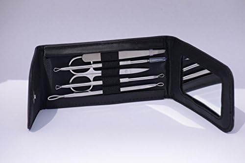 Body B Beautiful / Beauty Tool Kit / Blackhead Remover Tools / Professional Surgical Extractor Blackhead &amp; Blemish Remover Kit / Eyebrow Grooming Tools / Stainless Steel / Travel Case / Mirror / 5pc