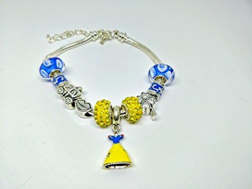 Snow White Dress Enamel Charm Beads European Style Bracelet Silver Plated