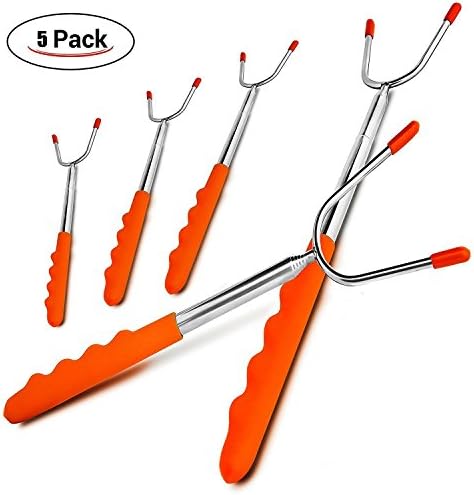 Lememogo Premium Marshmallow Roasting Sticks-(Set of 5) Forks For Outdoor Campfire, BBQ & Hot Dog Roasting - Extra-Long 45" Extendable Telescoping Forks-Safe for Kids