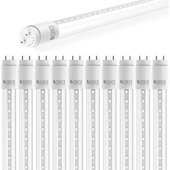 Sunco Lighting 10 Pack 4FT T8 LED Tube, 18W=40W Fluorescent, Clear Cover, 5000K Daylight, Single Ended Power (SEP), Ballast Bypass, Commercial Grade - UL