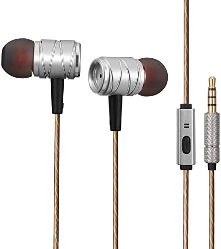 MUZ K20 Earbud Headphones with Microphone and Remote Deep Bass Noise Isolating Earphones for iPhone, iPad, iPod, Samsung Galaxy Phones, MP3 Players (Silver)