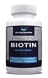 WellScientific Biotin 10,000 mcg - Dietary Supplement (60 Veggie Caps) with Calcium Vitamin B Complex - Promotes Hair Growth and Healthy Skin and Nails